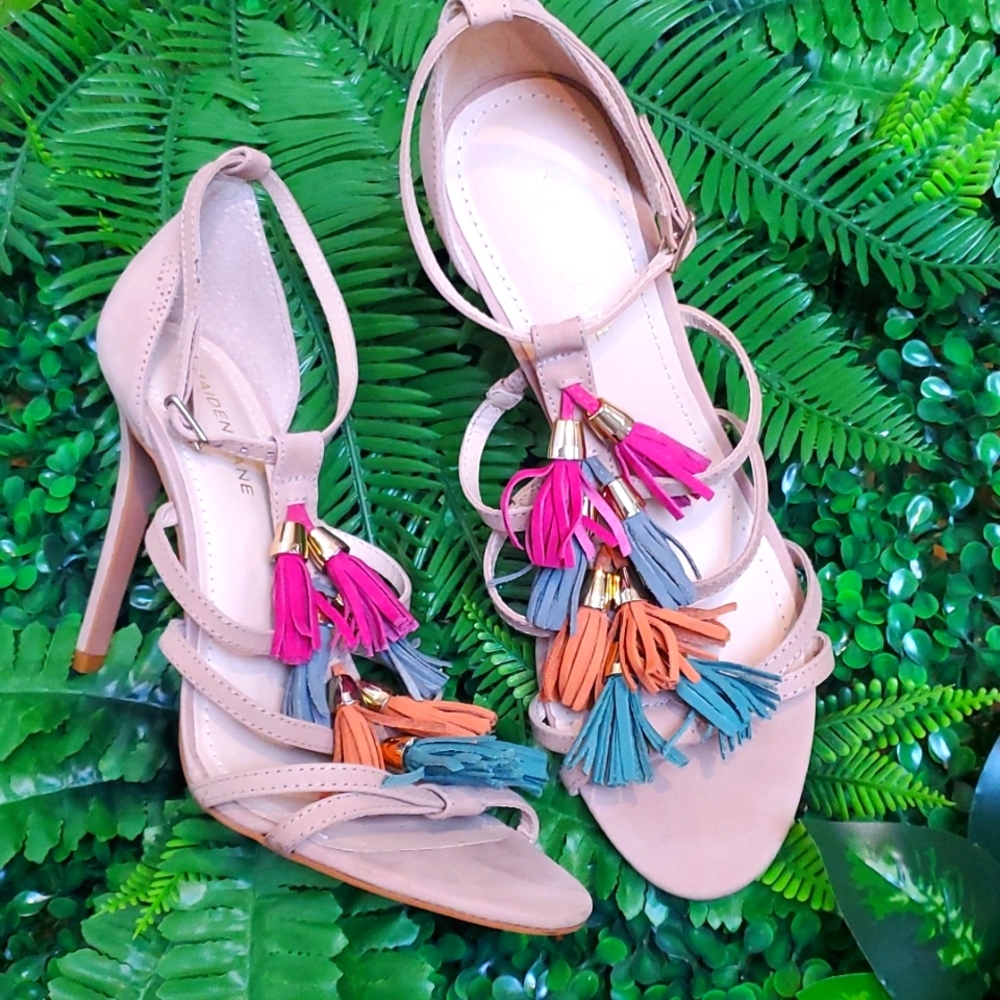 Maiden Lane Suede Leather Stilleto Tassel Heels Size 8